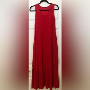 Barbara Lesser 100% Linen Red Tiered Ruffle Maxi Dress - Size Small